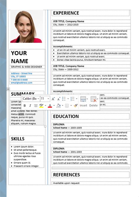 Curriculum Vitae In Tabular Form Example