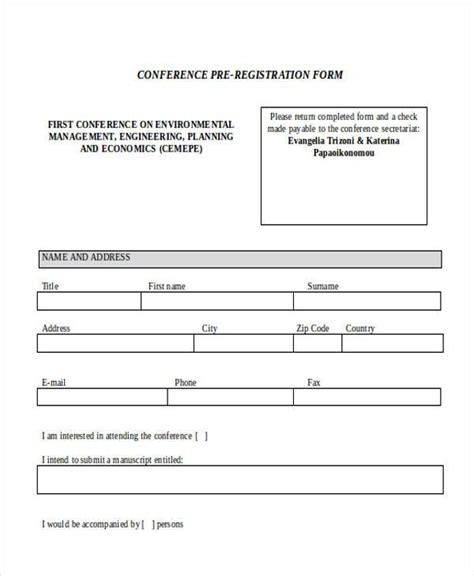 Pre Registration Form Template