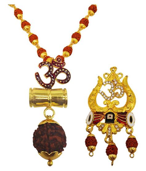 Shiv Jagdamba Religious Jewellery Om Trishul Damru Gold Brown Brass