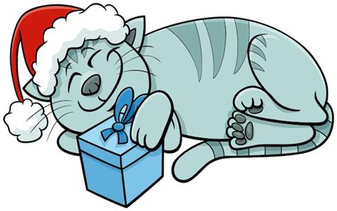 Gato de desenho animado ou gatinho presente na época do natal