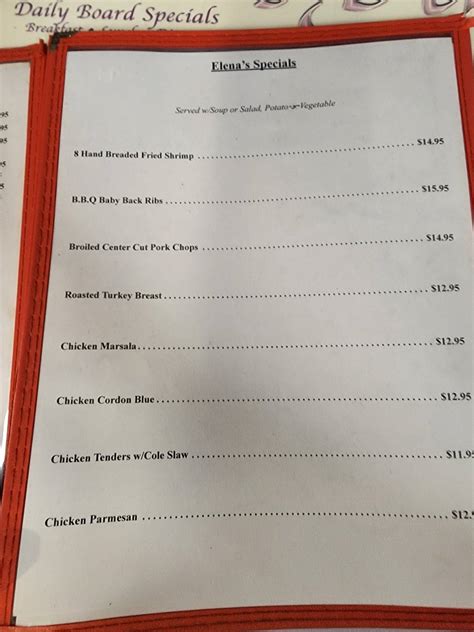 Menu At Elenas Restaurant Punta Gorda