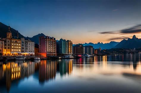 Premium AI Image A City At Night With Boats On The Water And