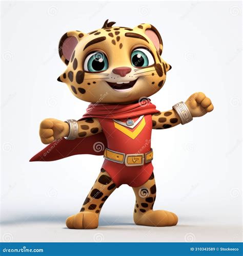 Super Héroe Feliz Personaje De Caricatura Leopardo Completo Stock de