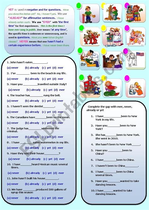 Present Perfect With Already Yet Never And Ever Esl Worksheet By Giovanni