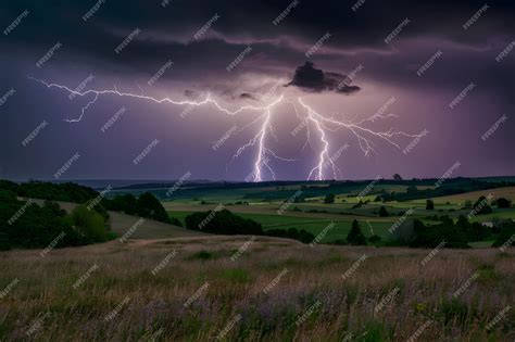 Premium Photo | Panorama of lightning illuminating natural landscape in ...