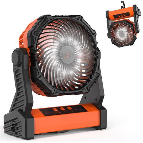 Camping Fan With Led Lantern 10000mah Rechargeable Battery Operated