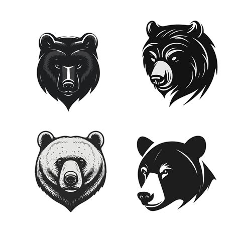 black white Grizzly bear Logo or polar bear head face silhouette logo ...