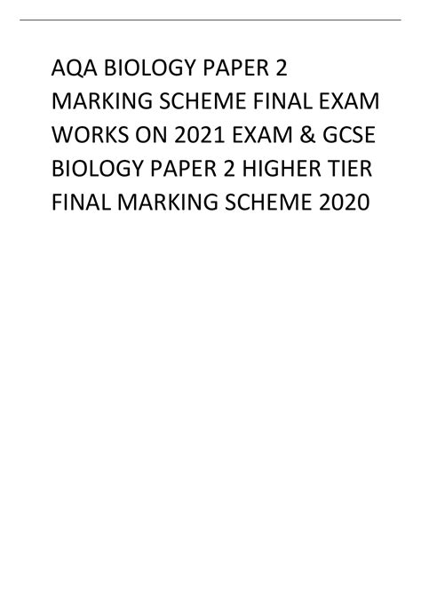 Aqa Biology Paper 2 Marking Scheme Final Exam Works On 2021 Exam And Gcse