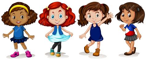 Desenho De 4 Meninas - Quatro meninas com ilustração de rosto feliz | Vetor Grátis