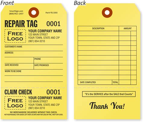 Two Part Repair Tags Perforated Carbonless Custom Repair Tag