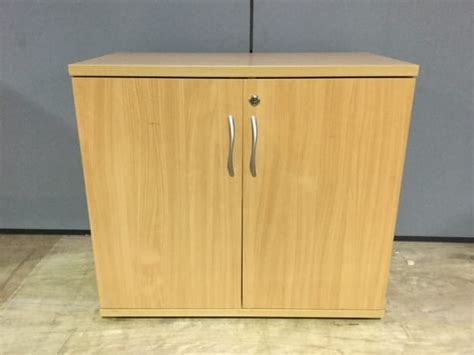 Small Beech Desk High Door Cupboard Recycled Office Solutions