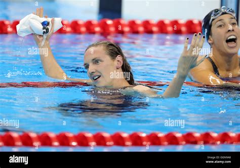 Rio De Janeiro Brazil 6th Aug 2016 Katinka Hosszu L Of Hungary Celebrates After Winning