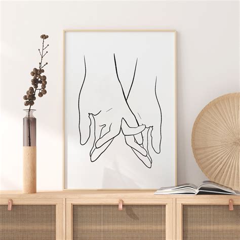 Abstract Pinky Promise Line Art Print Couples Hands Single Etsy