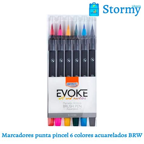 Marcador Punta Pincel 6 Colores Brillosos Acuarelados BRW Libreria Stormy