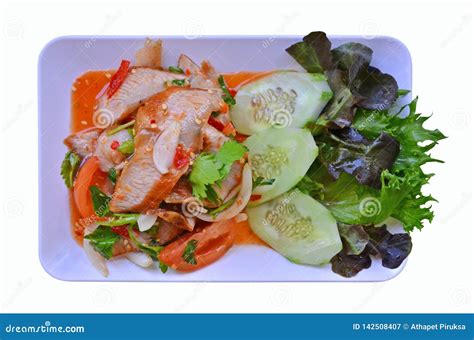 Grilled Spicy Pork Neck Salad with Vegetable Dish Stock Image - Image ...