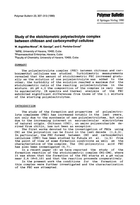 Pdf Study Of The Stoichiometric Polyelectrolyte Complex Between