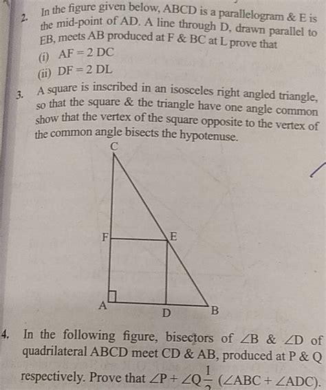 2 In The Figure Given Below Abcd Is A Parallelogram And E Is The Mid Poi