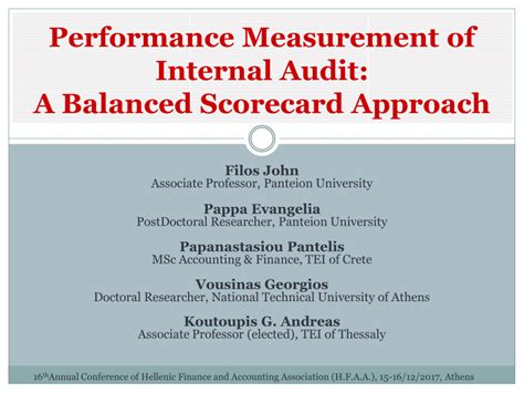 Pdf Performance Measurement Of Internal Audit A Balanced Scorecard Approach