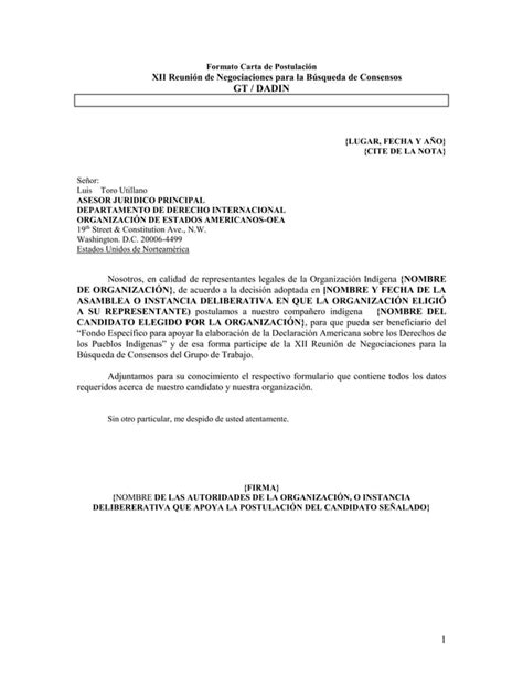 Formato Carta De Postulación Doc