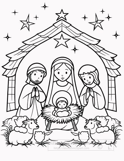 Holiday Outline Clipart-Christmas nativity scene with baby Jesus black ...