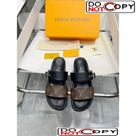 Louis Vuitton Bom Dia Monogram Canvas And Leather Flat Slide Sandals