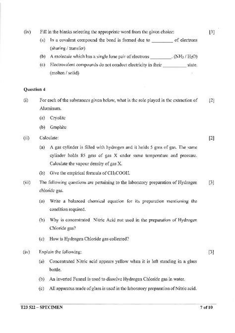 Icse Chemistry Specimen Paper 2023 Pdf Cisce Class 10 Science Paper