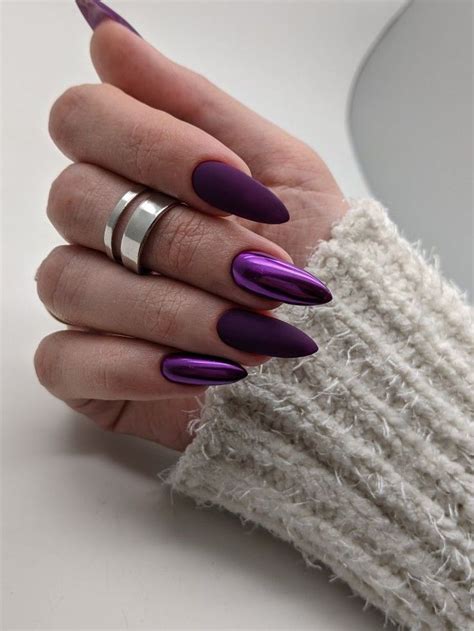 Nude Almond Nails Purple Nails Manicure Violet Nails