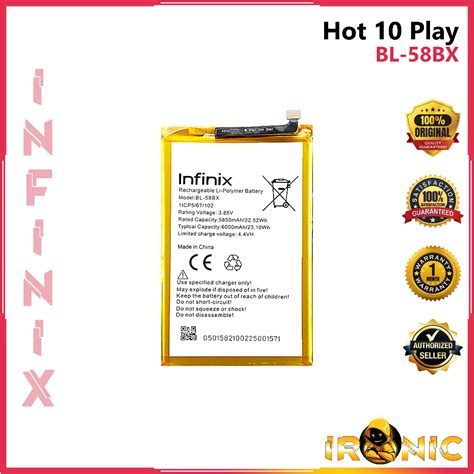 Infinix Hot 10 Play Battery Model BL 58BX Original Equipment Manufacturer Shopee Philippines
