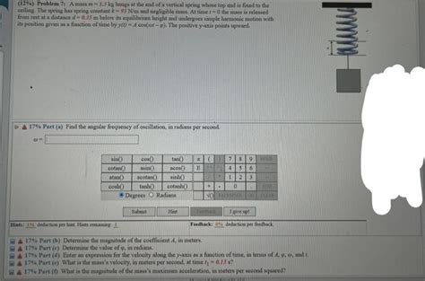 (12\%6) Problem 7: A mass m=1.5 kg hangs at the end | Chegg.com 