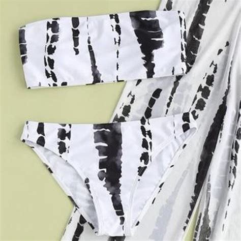 Marble Brush Print Bandeau Bikini Brand New With Depop