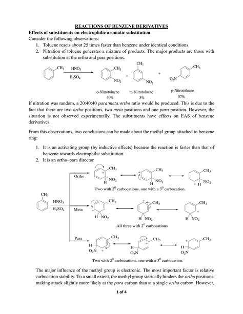 SOLUTION Reactions Of Benzene Derivatives Handout Studypool