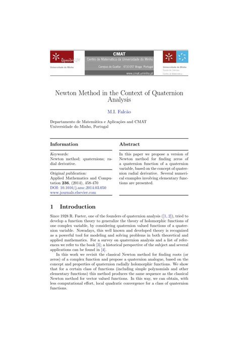 PDF Newton Method In The Context Of Quaternion Analysis