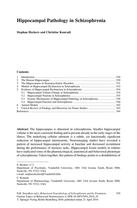 (PDF) Hippocampal Pathology in Schizophrenia 