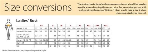 Size Charts Gs Workwear