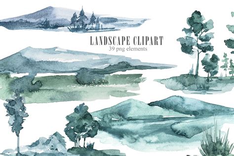 Watercolor Landscape Clipart Forest Clipart Mountains Png