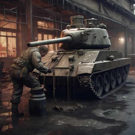 Un Hombre Con Uniforme Verde Est Rociando Un Tanque Con Una Manguera