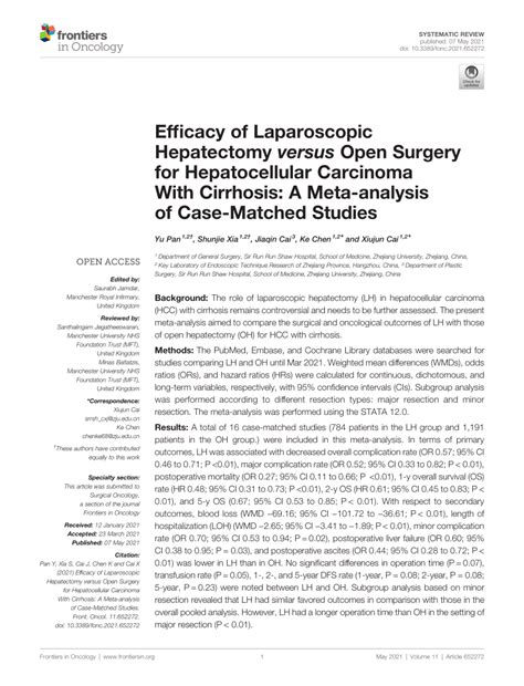 Pdf Efficacy Of Laparoscopic Hepatectomy Versus Open Surgery For