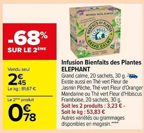 Promo Infusion Bienfaits Des Plantes L Phant Chez Carrefour