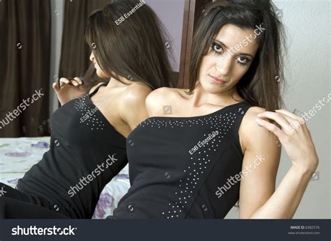 Caucasian Brunette Black Gown Stock Photo Shutterstock