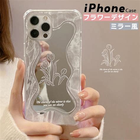 スマホケース Iphone14 ケース 韓国 Iphone13 ケース Iphone12 ケース 携帯ケース Iphone15 ケース Tpu ミラー 鏡 花 チューリップ かわいい