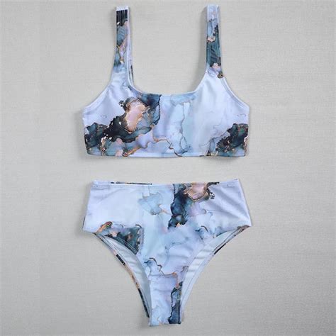 Maillot de bain Type F Motif serpent Taille haute Bikini brésilien Blanc
