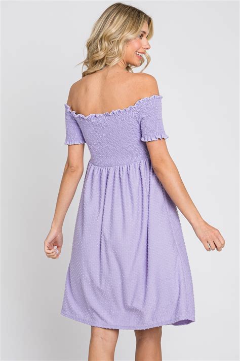 Lavender Swiss Dot Off Shoulder Dress Pinkblush