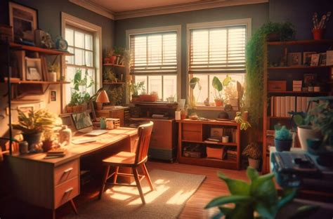 Premium Photo | A small office with a desk and a lot of plants