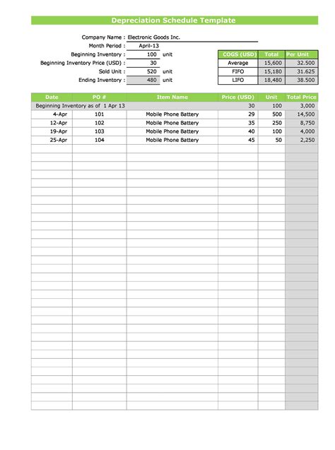 Depreciation Excel Template Database