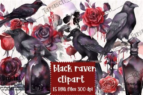 Watercolor Gothic Black Raven Clipart Graphic By Tanuscharts Creative