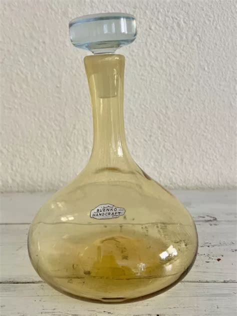 Vintage Blenko Decanter Joel Phillip Myers Amber Genie Bottle W