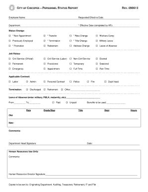 Fillable Online Chicopeema CITY OF CHICOPEE PERSONNEL STATUS REPORT