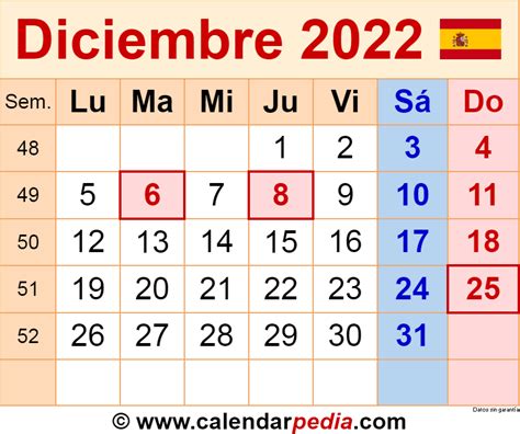 Calendario Diciembre 2022 En Word Excel Y PDF Calendarpedia