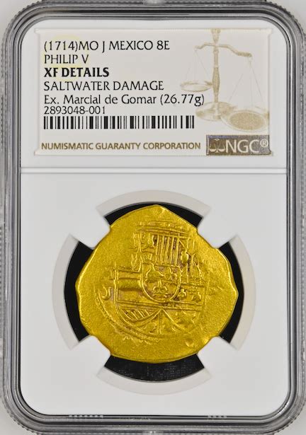 MEXICO 1714 8 ESCUDOS NGC XF 1715 FLEET SHIPWRECK PIRATE GOLD COIN