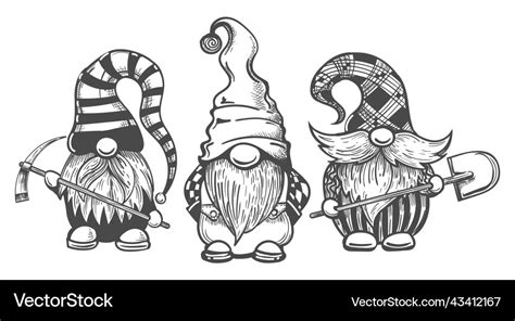 Black White Gnomes Royalty Free Vector Image Vectorstock